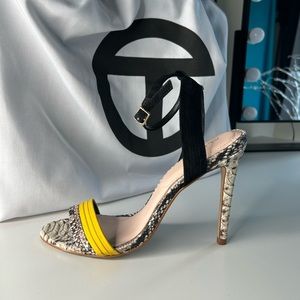 Aldo Black/Yellow/Snakeskin Ankle Strap